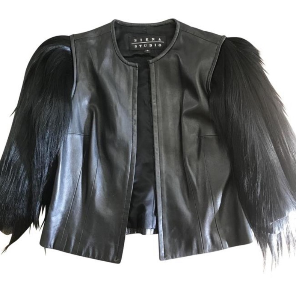 long black fur and leather jacket. Small